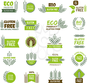 Gluten free. Fresh product emblem for eco farm natural healthy food premium sticker vector collection isolated. Eco product farm, fresh natural organic emblem, vector illustration