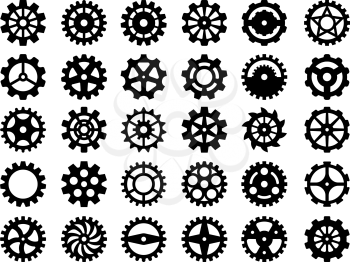 Gears collection. Abstract mechanical wheels for machine industry repair parts round cogwheels vector collection isolated. Gear and cogwheel machine, factory industrial icon illustration