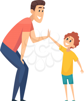 High five. Man greeting boy, happy people. Cartoon father spend time with son together vector illustration. Greeting man to boy high five, happy cartoon friendship