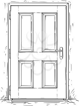 Cartoon vector doodle drawing illustration of closed wooden decision door.