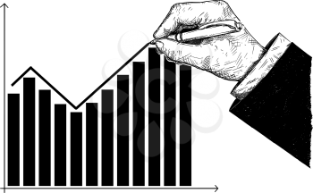 Cartoon conceptual illustration of hand drawing histogram financial chart, graph or diagram. Business concept of growth, profit or success.