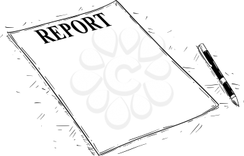 Vector artistic pen and ink drawing illustration of empty report document.