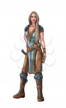 Concept art digital painting or illustration of fantasy beautiful young blonde woman warrior.