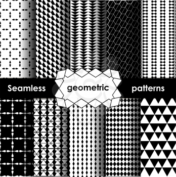 Vector Geometric Seamless Patterns Set. Black and white Textures on white. Variant 2