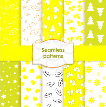 Set of seamless patterns and backgrounds for girls . Ideal for printing onto fabric and paper or scrap booking. Yellow and lemon colors