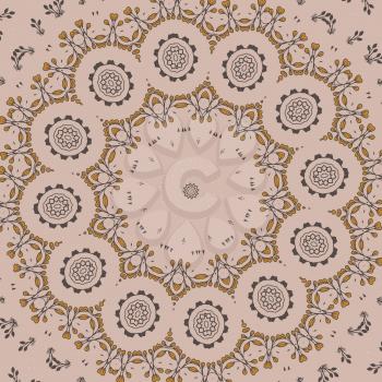 Floral pattern with leaves. Illustration doodle floral texture in circle shape