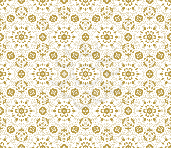 Lace vector fabric seamless  pattern with flowers. Gold on white