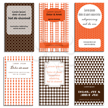 Party invitation and greeting card, flyer, banner, poster templates. Geometric design. Orange and brown vector collection.