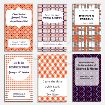 Save The Date, Wedding Invitation Card with orange checkered pattern