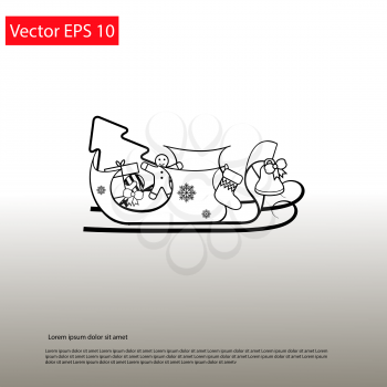 Santa Sledge with gift, elegant line icon. Vector EPS 10
