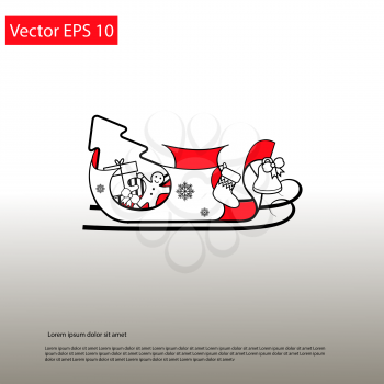 Santa red Sledge with presents, elegant line icon. Vector EPS 10