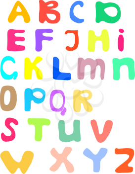 Child drawing of multicolored alphabet font. Vector illustration