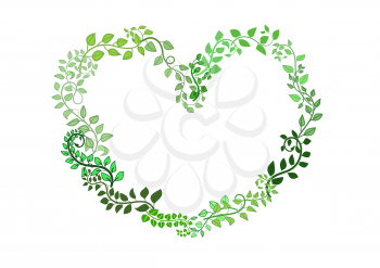 Heart shape from green woven leaves. Vector illustration. Element for your design