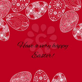 Easter card with a eggs on red bacground