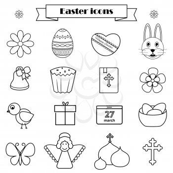 Easter monochrome line icons set. Vector EPS10