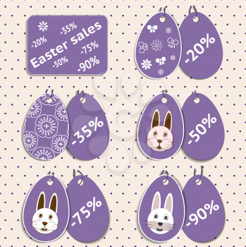 Vector set of stickers for easter sales with the size of discounts, for each of the discounts you can set own picture on the back label