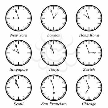 Time difference in major worlds financial centers. EPS10