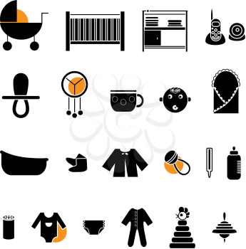 Flat web icon set. Baby equpment, toys, feeding and care