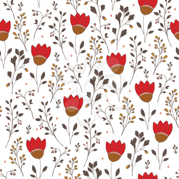 Floral seamless pattern with flowers. Vector blooming doodle floral texture on white background