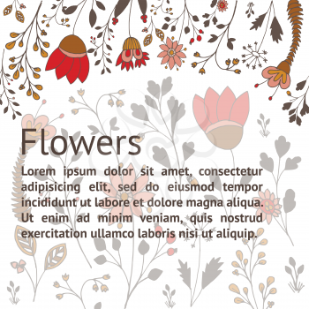 Floral pattern with space for text. Vector blooming doodle floral texture