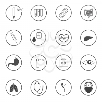Human organs and medical elements. Set of monochrome icons