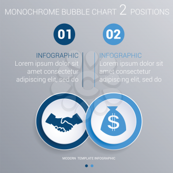  Infographics template for 2 steps. Monochrome Blue bubbles chart, elements for visualization business processes.  