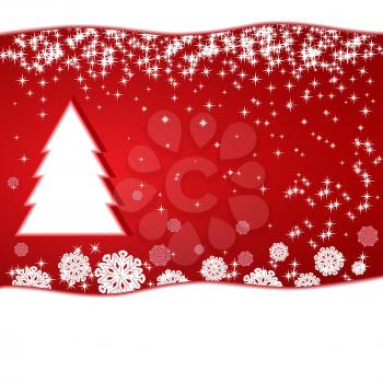 Red Christmas New Year background with snowflakes, stars and white fir tree