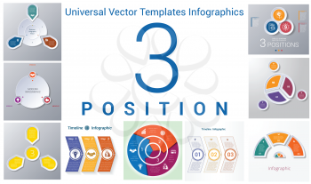Universal Vector Templates Infographics for 3 positions. Business conceptual icons. 