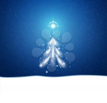 Christmas and New Year winter blue background with blizzard and stars
