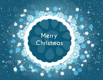  Background with snowflakes and stars, place for text Merry Christmas blue New Year design 
