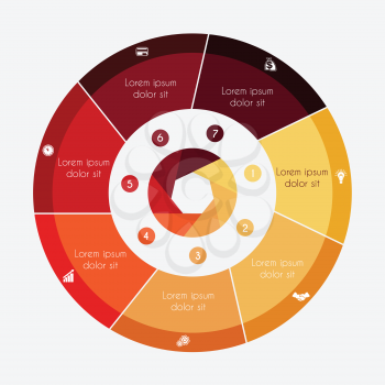 Infographic Business Pie chart for presentations with 7 options, cycle processes. 