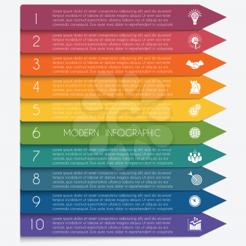 Template infographic horizontal colorful arrows lines 10 positions for text