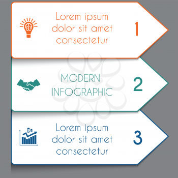 Template infographic horizontal white strips on colorful arrows lines 3 positions for text