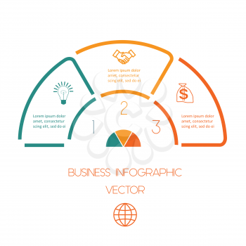 Infographic Semicircle template from colourful lines with text areas on three positions