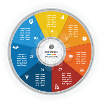 Colorful Ring for cyclic process on seven positions possible to use for workflow, banner, diagram, web design, timeline, area chart