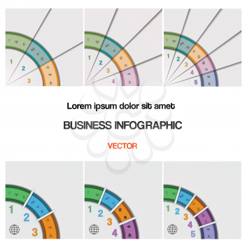 Business infographic for success project and other Your variant. Set, vector illustration, quarter ring chart, template with text on 3,4,5 positions