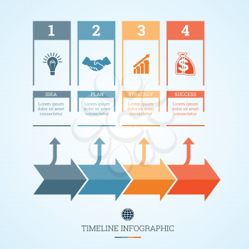 Conceptual Business Timeline Infographic, Vector design template for four positions can be used for workflow, banner, diagram, web design,  area chart
