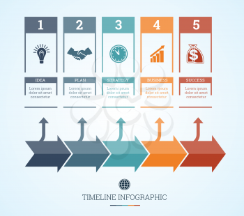 Conceptual Business Timeline Infographic, Vector design template for five positions can be used for workflow, banner, diagram, web design,  area chart