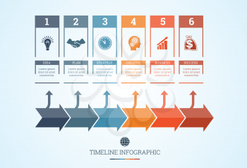 Conceptual Business Timeline Infographic, Vector design template for six position can be used for workflow, banner, diagram, web design,  area chart