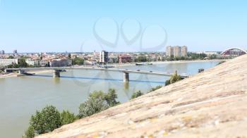 View of the Serbian city of Novi Sad and the bridge over the Danube river from the fortress Petrovardin