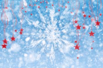 Merry Christmas Snow Background With Hanging Stars and Snowflakes Illustration