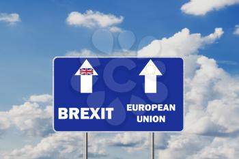 Brexit .Road Sign Depicting United Kingdom Departing European Uniun
