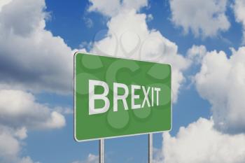 Brexit .Road Sign Depicting United Kingdom Departing European Uniun