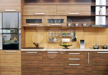 Modern wooden kitchen with oven