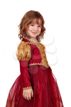 beautiful little girl in red and gold dress