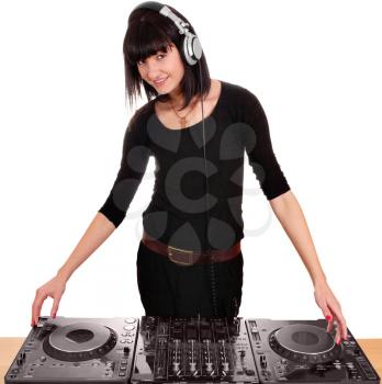 beauty girl dj with turntables