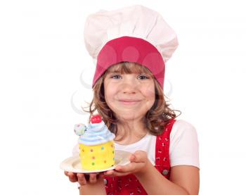 little girl cook with sweet cake