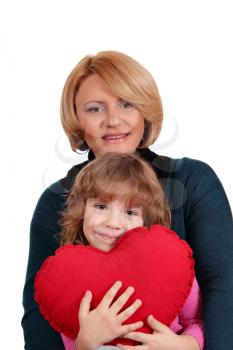 happy mother and daughter with heart family scene