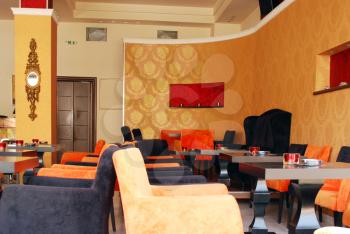 cafe with orange walls interior