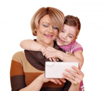 family mother and daughter play with tablet pc